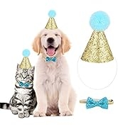 YOUTHINK Pet Cat Dog Birthday Hat, Pet Party Hat Bowknot Bow Tie Breakaway Collar Set Adjustable ...