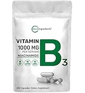 Niacinamide Vitamin B3 1000mg Per Serving, 400 Capsules (200 Serving), Flush Free, Premium Vitami...