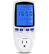 YOUTHINK Electricity Usage Monitor Power Meter Plug Home Energy Watt Volt Amps Wattage KWH Consum...