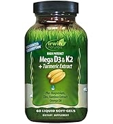 Irwin Naturals High Potency Mega D3 & K2 + Turmeric Extract for Healthy Bones, Immune Function & ...