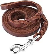 YOUTHINK Leather Dog Leash, 6.8ft Slip Walking Training Lead with Metal Clasp Heavy Duty Rope Lea...