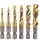 Ymiko 6pcs Metric Thread M3-M10 Titanium Coated HSS Drill and Tap Bits 1/4" Hex Shank, Tool Set